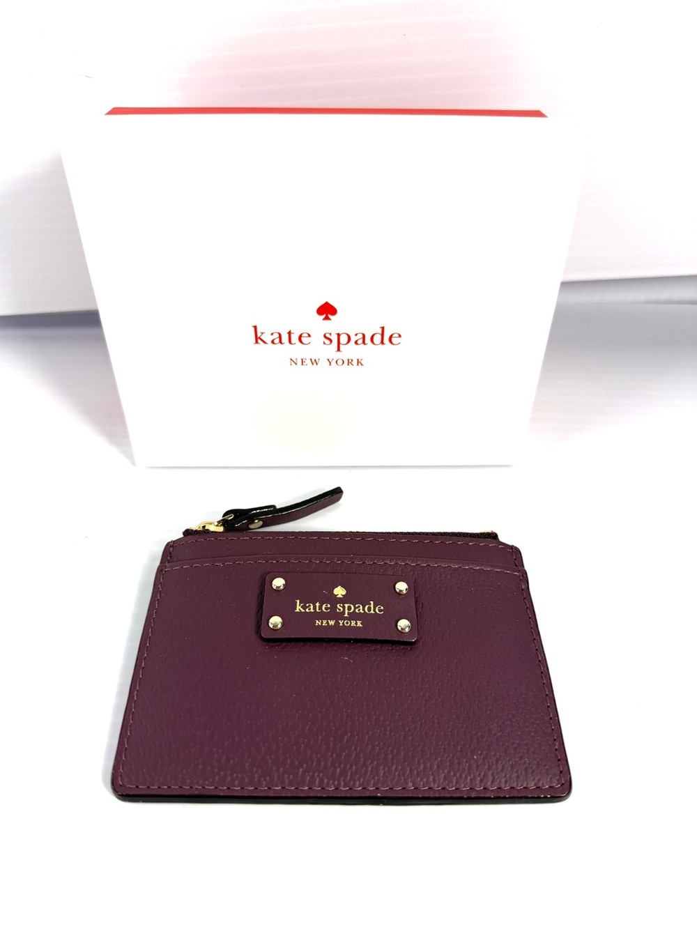 kate spade Plum Zip Card Holder in Deep Berry